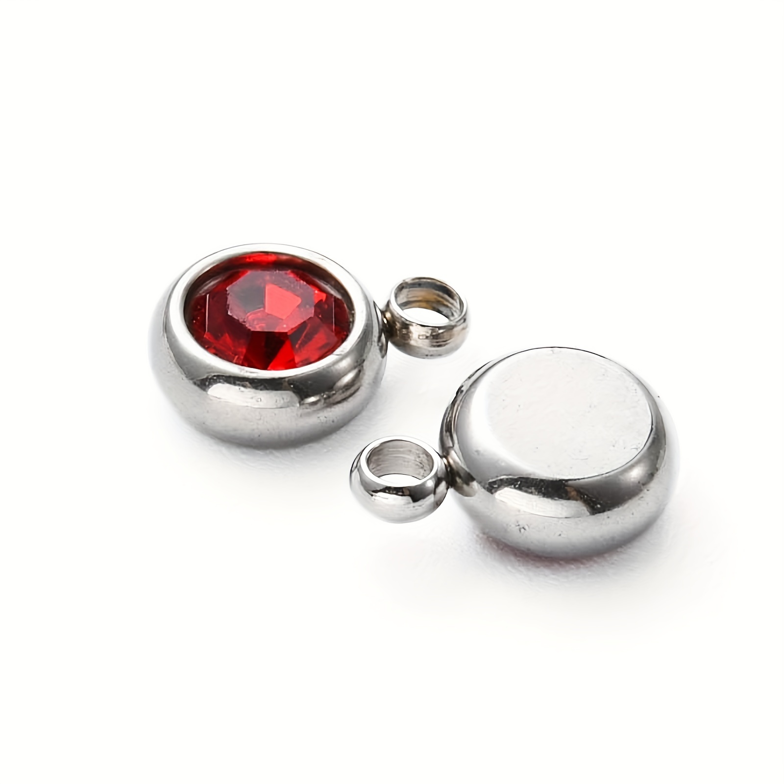 20pcs Red Rhinestone Decor Flat Round Pendants for Jewelry Making